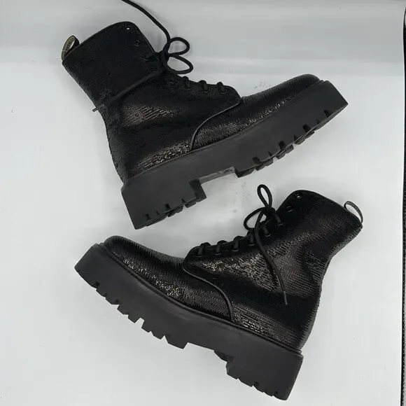 New Celine BULKY Sequined Strap-Up Combat Boot Size 39 US Size 9 - Picture 8 of 12